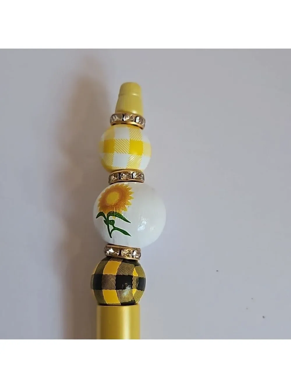 Hand Crafted 3 Set Pens Black Ink Beaded Sunflower Harvest Halloween Design